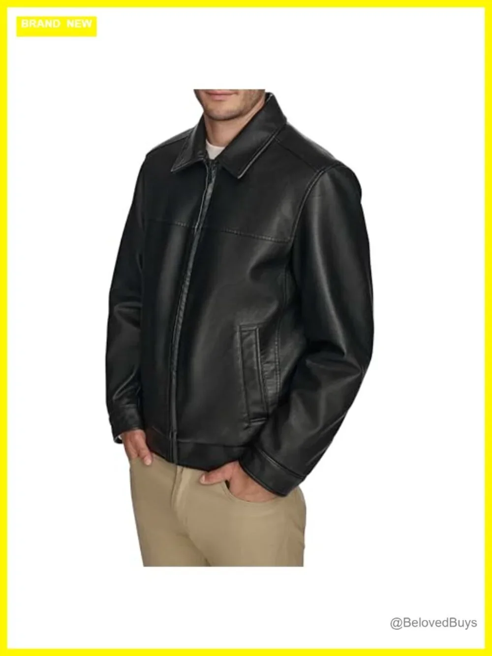 Faux Leather Jacket, Men's, Long Sleeve, Quilted Silhouette, Zip Front